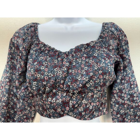 Japna Womens Cropped Long Sleeve Blouse Size S Multiicolor Floral Tie-Back Chic - Picture 3 of 12